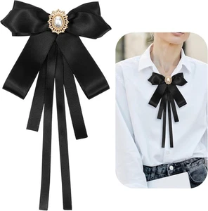 Cravatta donna pre-legata con fiocco nera clip su fiocco cravatta per donna nera... - Foto 1 di 7