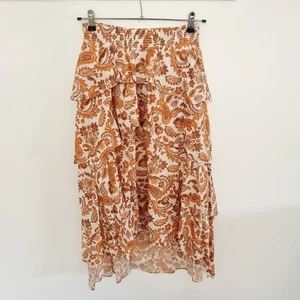 Maje RP340$ Tiered High Low 100% Cotton Midi Skirt 36FR M Paisley Floral Print - Picture 1 of 9