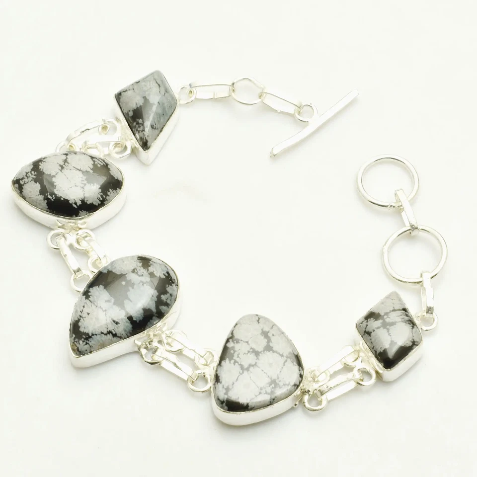 Pulsera étnica hecha a mano de piedras preciosas obsidiana copo de nieve 21 Gms AB 25624 Foto 1 de 1