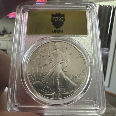 2021 Ultra Breaks Silver Eagle Gold Rush Label Type 2 PCGS MS 70 Population 46 - Image 1 of 2