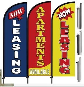 Lotto di 3 Bandiera Pubblicitaria Now Leasing Swooper Flutter Feather 7 Ft Immobiliare - Foto 1 di 2