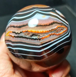 RARE 385.7g Natural Polished Banded Agate  Sphere Ball Meditation/Healing R1919 - Picture 1 of 11