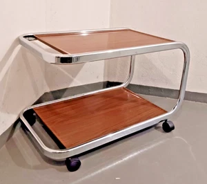 Variett Servierwagen • Bremshey Solingen Stil • 60er Jahre • Chrom & Holzoptik • - Bild 1 von 4
