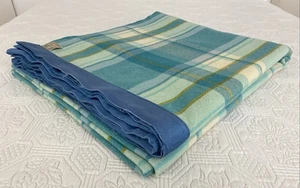 Vintage Laconia Turquoise Green Check Pure Aussie Wool Queen Blanket 240x200cm - Picture 1 of 24