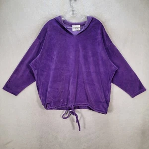 Vintage lila Velours Kapuze Kordelzug Pullover Tasche Damenpullover Plus Größe 1X - Bild 1 von 21