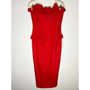 Vestido vintage Christian Dior sin tirantes midi ceñido al cuerpo corsé rojo seda San Valentín - Imagen 1 de 15