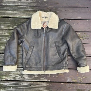 Vintage Walter Davoucci Brown Shearling Aviator Bomber Leather Jacket Size S/M - Picture 1 of 10
