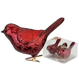 3 Christbaumschmuck Vögel auf Clip 9cm Kunststoff Groß Uni Weinrot - Bild 1 von 1
