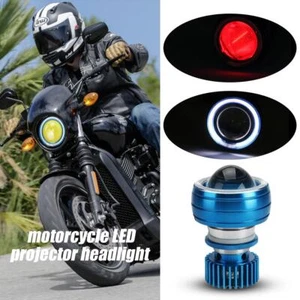 Motorcycle LED Projector Headlight Hi/Lo Beam White Angel Red Demon Ring US - Foto 1 di 12