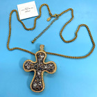 Adrienne Multi-Colored Gray Tone Large Cross w/Gold-Tone Chain 26"+ 2" Long NOS