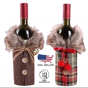 christmas decoration Christmas Red Wine Bottle Cover Xmas Décor Pair wine party - Picture 1 of 6