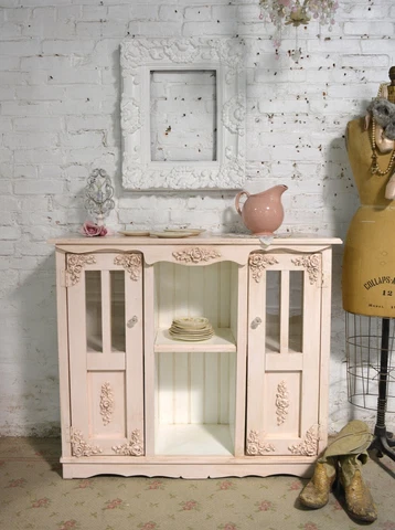 Painted Cottage Shabby Chic French Bookcase / China Hand Made Display Cabinet Cover