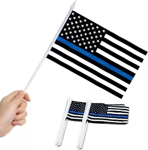 Paquete de 12 banderas de EE. UU. de línea azul delgada - portátil para honrar a los agentes de la ley - Imagen 1 de 7