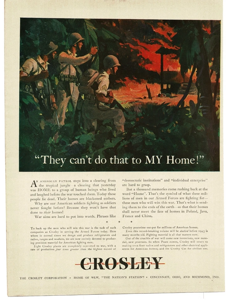 1943 Crosley Radio WWII Soldiers Patrol in jungle art Vintage Print Ad - Image 1 of 1