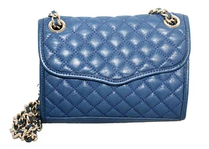 Bolso de Hombro REBECCA MINKOFF Mini Acolchado Affair Cuero Azul Dorado Cadena Correa - Imagen 1 de 8