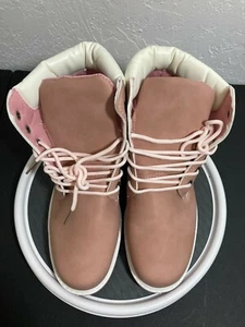 Women Sz 10 Combat Boots Pink Gum NWOT Lace Up Round Toe High Top White Trim - Picture 1 of 7