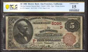 1882 $5 SAN FRANCISCO NATIONAL BANKNOTE CURRENCY CALIFORNIA PCGS 15 FINE (270T) - Picture 1 of 2
