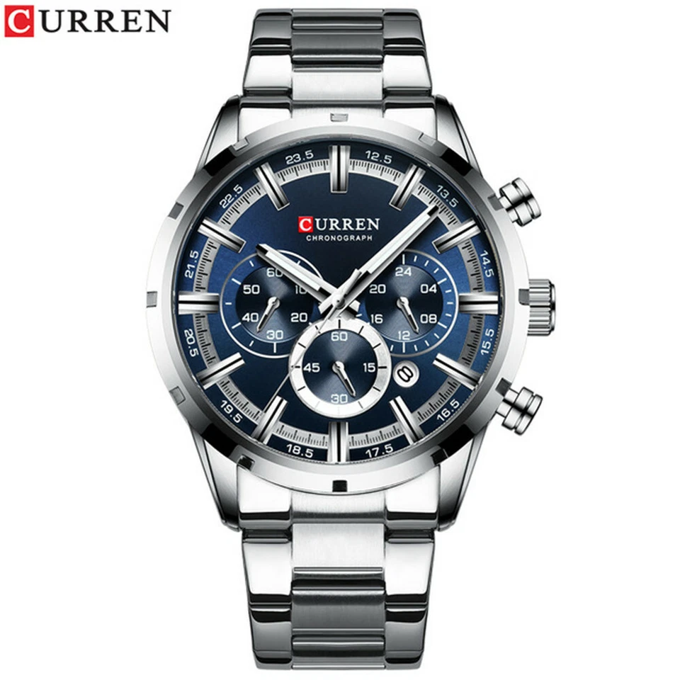 Curren Men Quartz Chronograph Luxury Sports Wristwatch 8355 3 Dials Stopwatch