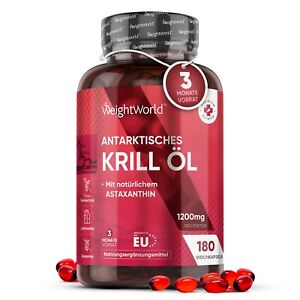 Krill Öl - 180 Kapseln - 1200mg - Omega 3 Fischöl - Astaxanthin - Herzgesundheit