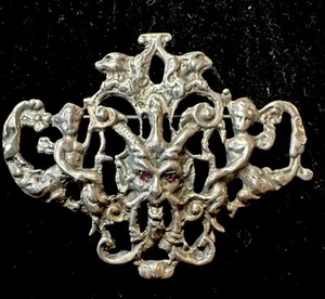 Broche vintage Art Nouveau de plata esterlina querubín/gárgola ¡raro! 18th/19th c - Imagen 1 de 7