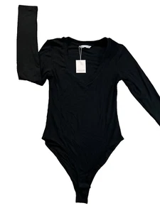 Body MANGOPOP Mujer Negro Manga Larga Cuello en V Talla Pequeña Nuevo - Imagen 1 de 16