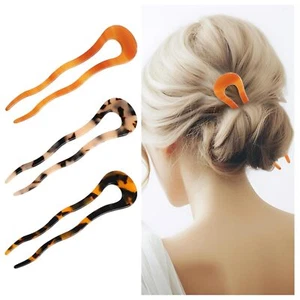 3 Pack French Twist Hair Forks U Shape Acetate Hair Pins Vintage Tortoise Hair B - Picture 1 of 8