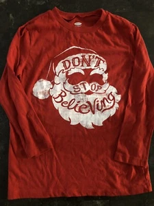 Long Sleeve Christmas Santa Claus DON’T STOP BELIEVING Shirt Kids 8 - Picture 1 of 2