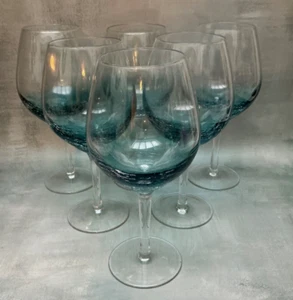 "Juego de 6 copas de vino tinto Pier 1 One azul verdoso globo craquelado 8 5/8""" - Imagen 1 de 2