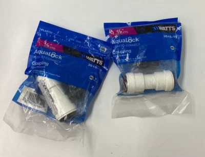 QTY 2 Watts Aqualock 3515-10 PEX Quick Push To Connect Pipe Coupling 1/2" - Image 1 of 4