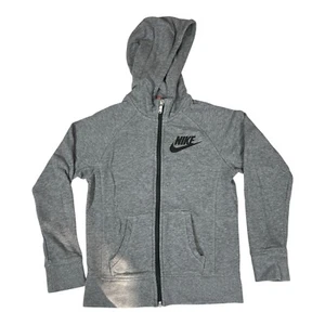 Nike Girls Hoodie Youth M Gray Heather Full Zip Sweatshirt Logo Athletic Fit - Picture 1 of 7