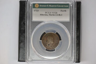 1723 Hibernia Farthing- PCGS VF-20.  Martin 3.2-Bc.1.   W-12550. Rarity-4 - Image 1 of 4