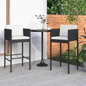 Barhocker 2 Stk. mit Kissen Schwarz Poly Rattan - Bild 1 von 7