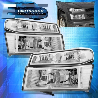 For 04-12 Chevy Colorado Canyon Chrome Clear Headlights Bumper Lamps Left+Right - Image 1 of 4