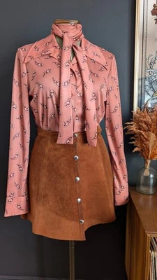 Vintage 60's 70's Peach dagger collar paisley print blouse with tie scaf 70s - Image 1 of 4