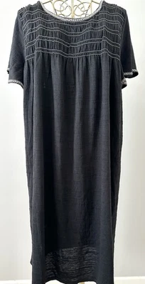 Vestido Max Studio Tejido Campesino Midi Boho Negro Sólido Bordado Talla Grande 1X Foto 1 de 4