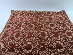 1 Yard Burgunder Chenille Stoff Gold Motive Blätter Polsterstoff Wende - Bild 1 von 6