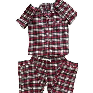 GAP BODY 100% Cotton Flannel Breathable Piped Plaid L/S Pants Pajama Set M Red  - Picture 1 of 7