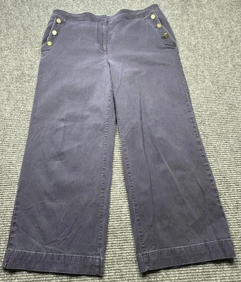 Talbots Wide Leg Pants Womens 14 Blue Side Zip Cotton Stretch Button Detail - Image 1 of 4