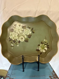 VTG Nashco New York Hand Painted Green /Olive Toleware Serving Tray MCM Farmhous - Picture 1 of 8