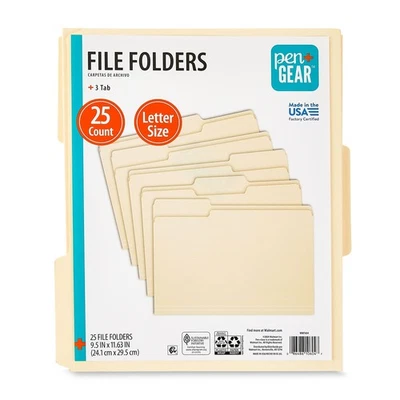 Carpetas de archivos Pen+Gear Manila, tamaño letra, 25 unidades, nuevas Foto 1 de 4