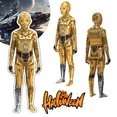 Star Wars C-3PO Maschera Tuta Halloween Adulto Bambini Body Maschera Costumi