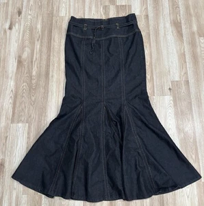 Y2K Bisou black dark wash denim mermaid flair maxi skirt sz 8 Western boho - Picture 1 of 12