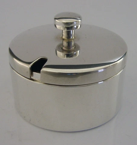 MODERNIST SOLID STERLING SILVER BLUE GLASS LINED MUSTARD POT 1995 AE JONES 96g Cover