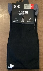Under Armour UA Cushioned Over The Calf Soccer Socks Black Men's 7-8.5 NWT - Picture 1 of 3