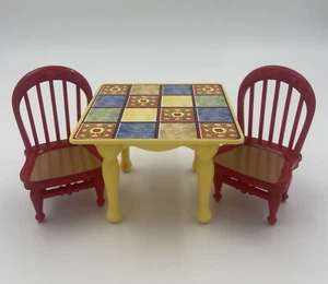 Fisher Price Loving Family Dollhouse Furniture Kitchen Table & Two Red Chairs - Picture 1 of 4