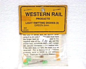 WESTERNSCHIENE LEUCHTDIODEN GRÜN 5 MM PKG VON 3 #302 - Bild 1 von 2