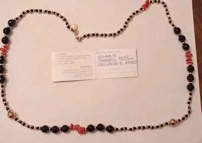 Collana lunga in argento 925 con Onice e Corallo - Immagine 1 di 4
