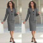 Gray Women's Suit 2 Piece Solid Blazer & Skirt Double Breasted Banquet Custom