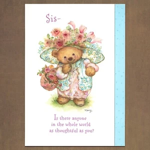 Unused Vintage MARY HAMILTON Hallmark Mother's Day Card FOR SISTER, Bear Flowers - Picture 1 of 6