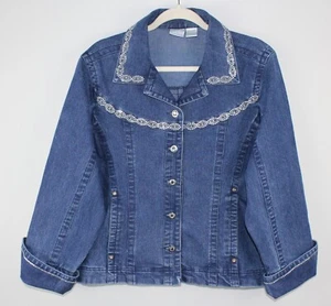 Chaqueta de mezclilla con botones para mujer BLEU BAYOU talla XL brillantes detalles con tachuelas bolsillos - Imagen 1 de 10